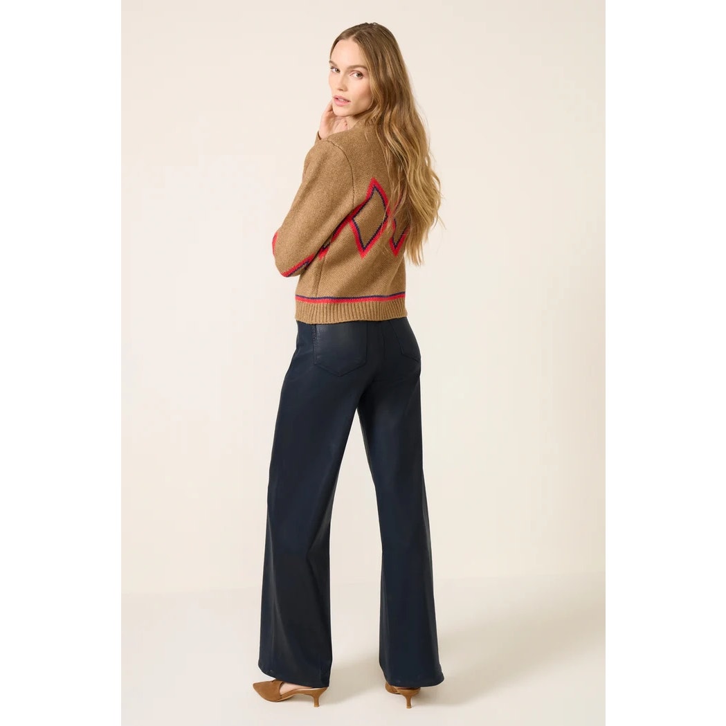 Paige High Rise Coated Anessa Wide Leg Pants In Navy Seascape Blue 30 / 10