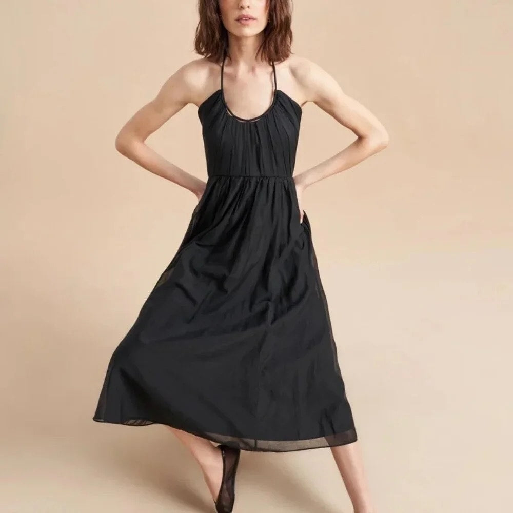 La Ligne Rosemary Sleeveless Halter Neck Fit & Flare Midi Dress Black XS