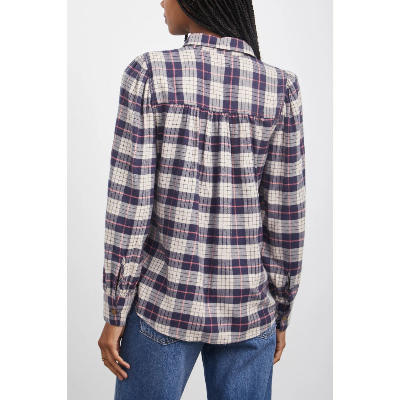 Rails Angelica Long Sleeve Plaid Flannel Button Up Shirt Almond Pink Navy Small