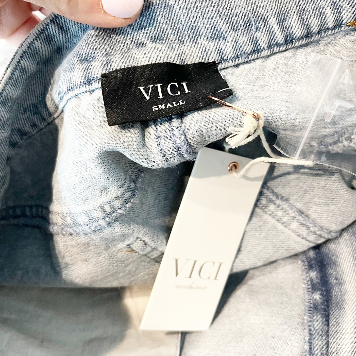 Vici Midnight Muse Rhinestone Studded Denim Mini Skirt Blue Small