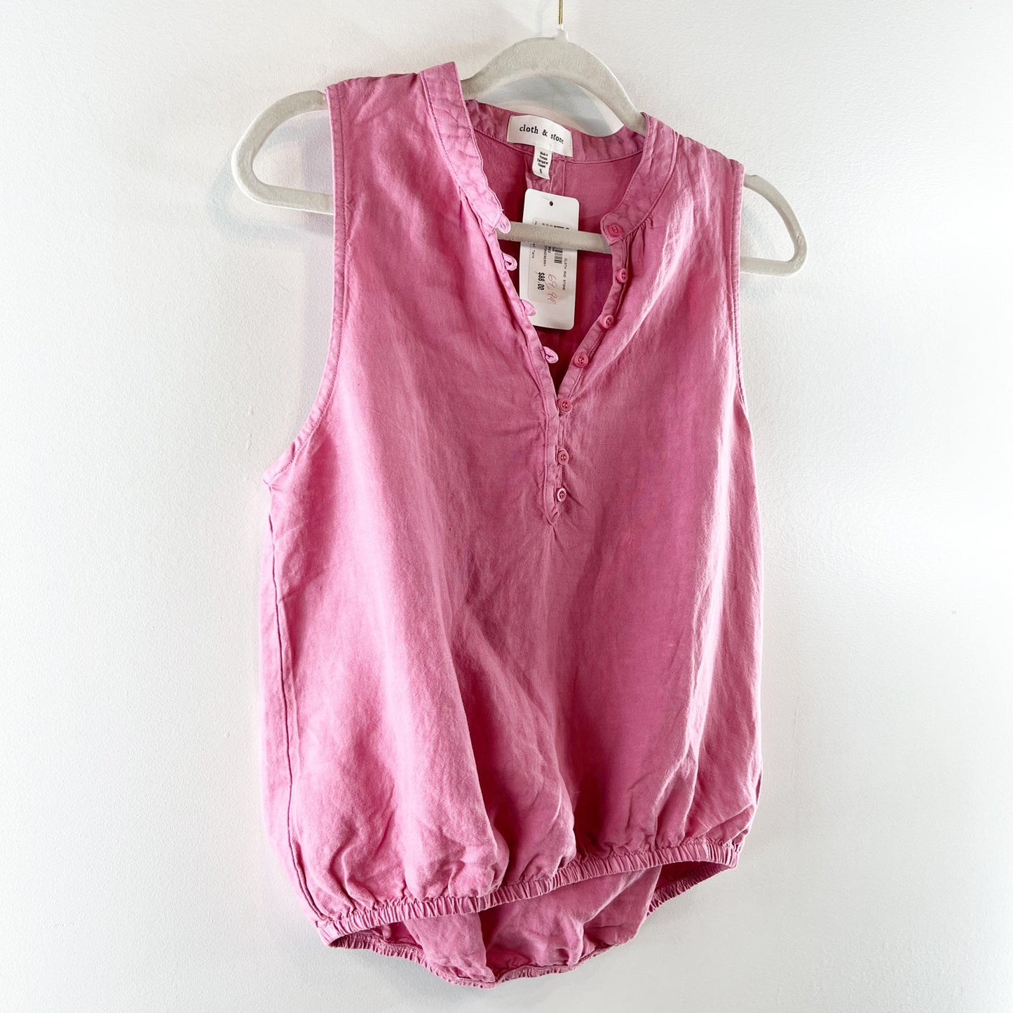 Cloth & Stone Half Placket Linen Blend Tank Top Vintage Berry Pink Small