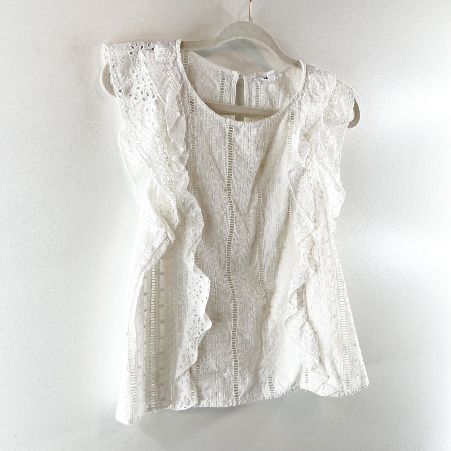 BB Dakota Ruffle Eyelet Lace Tank Top White Small