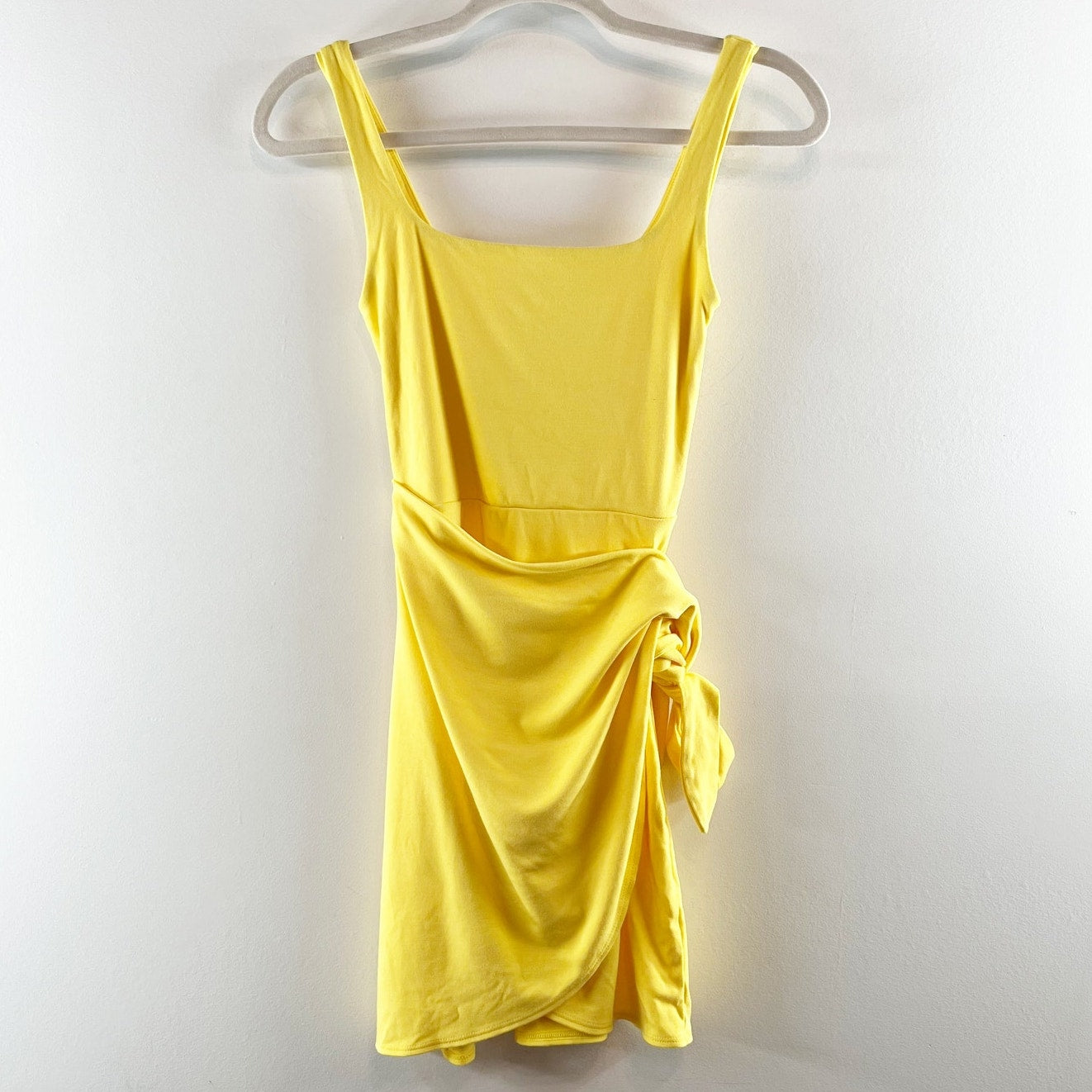 Wilfred Aritzia Saturn Square Neck Wrap Stretch Mini Dress Sunflower Yellow XS