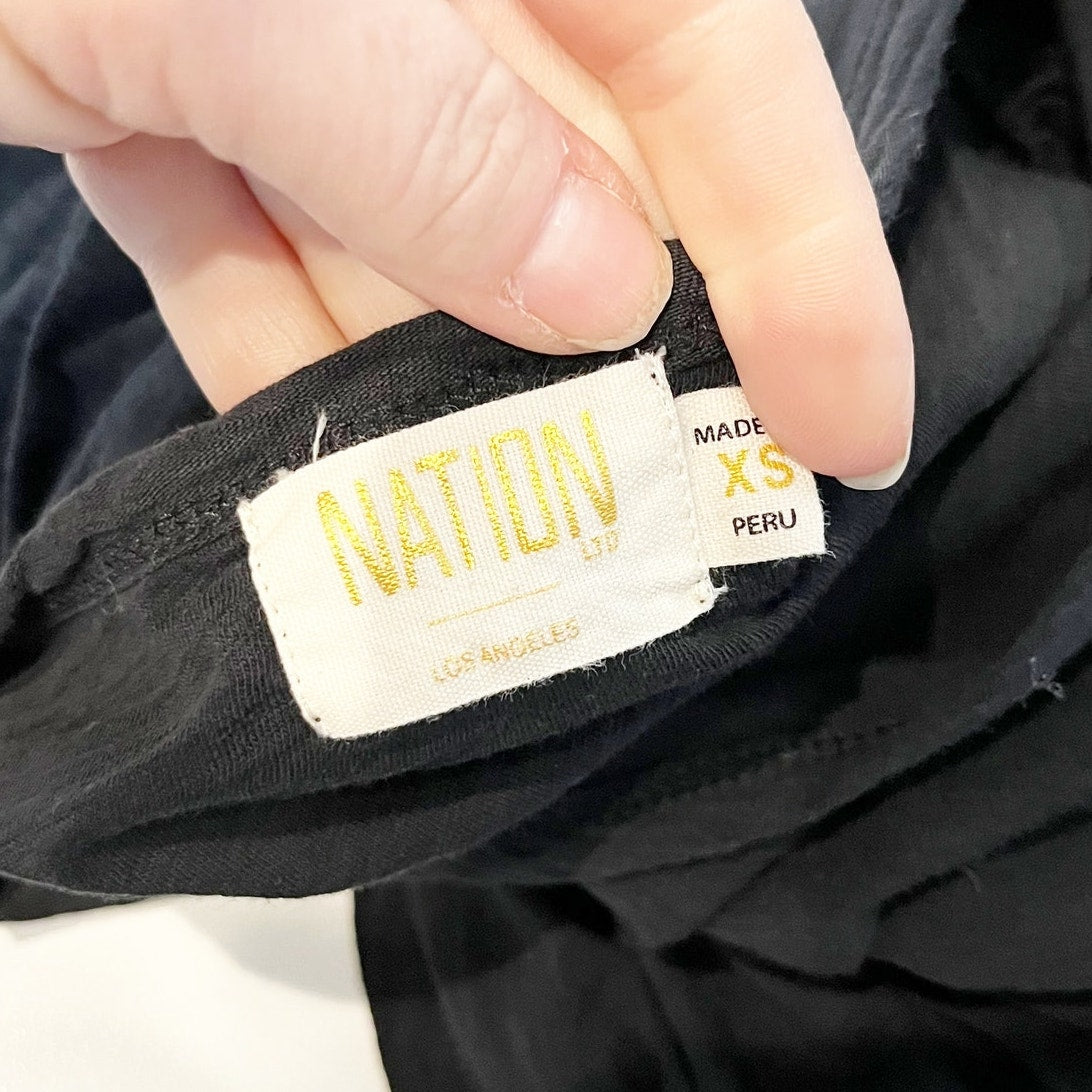 Nation LTD Puff Balloon Sleeve Crewneck Cotton Top Black XS