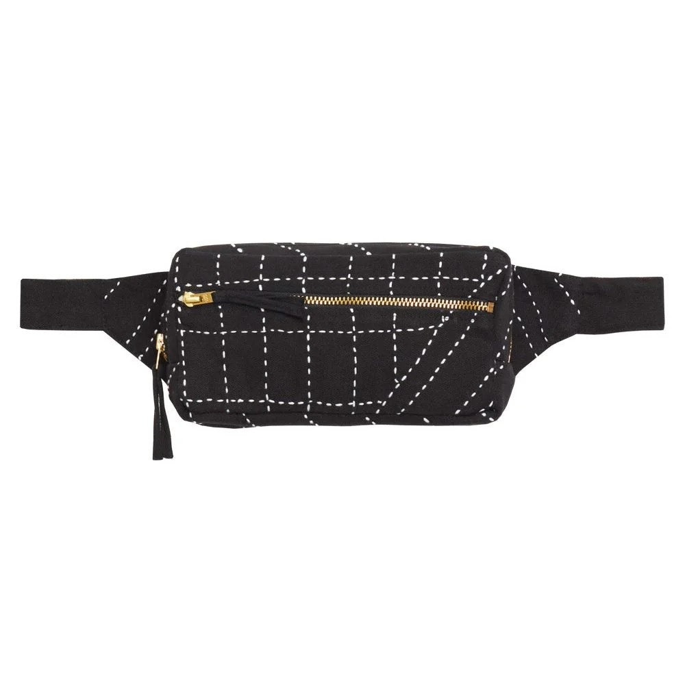 Anchal Kantha Crossbody Belt Bag Embroidered Black