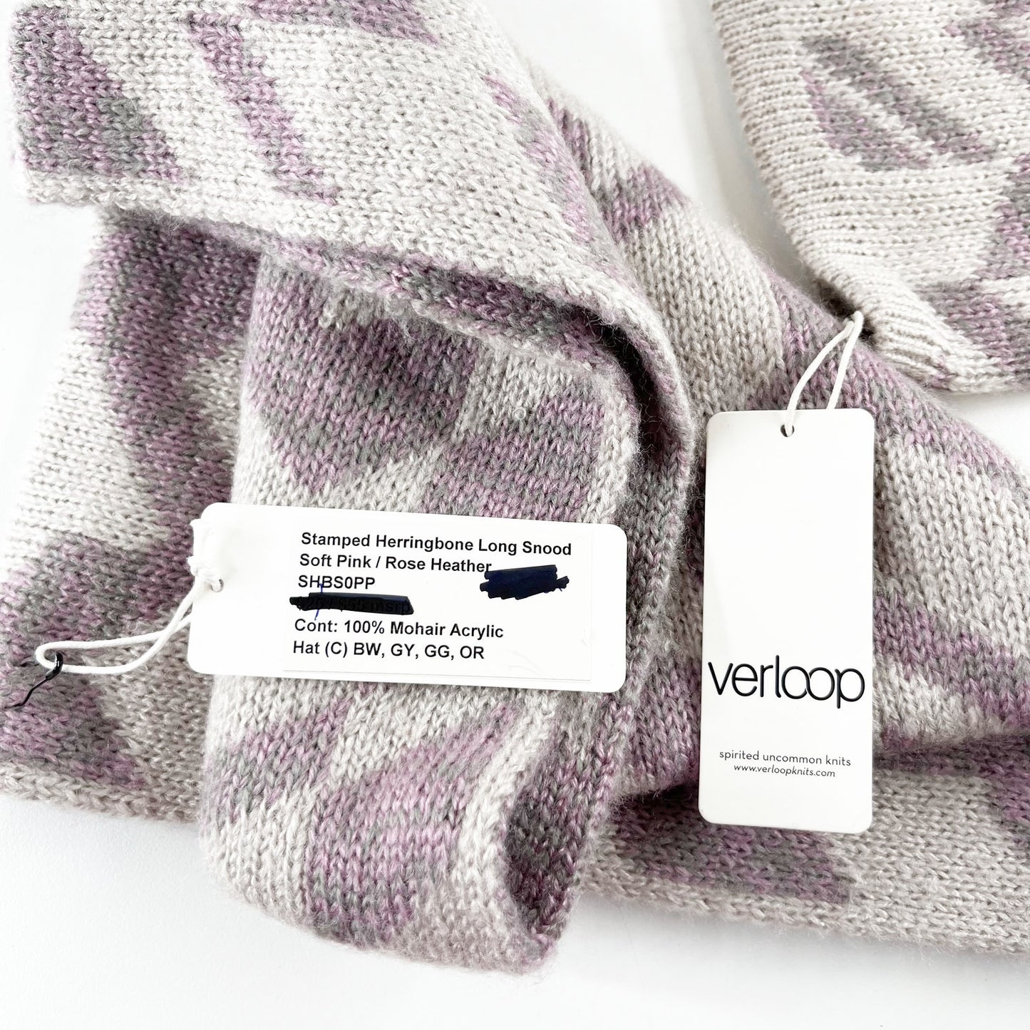 Verloop Herringbone Long Snood and Beanie Matching Set Gray Purple NWT