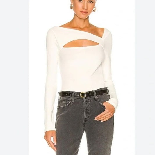 Citizens of Humanity Iris Cutout Ribbed Long Sleeve Tee Top Shirt White Small