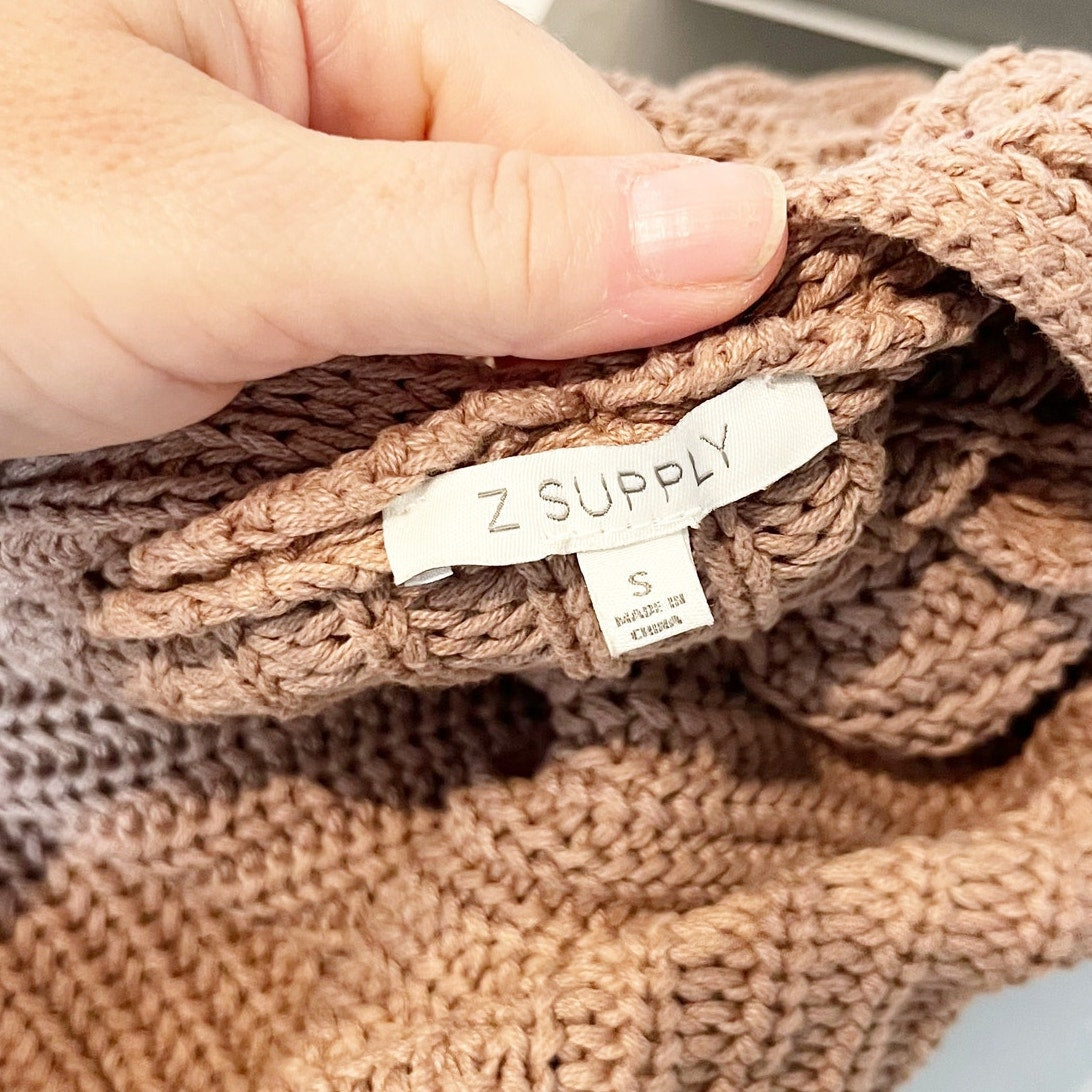 Z Supply Sutton Rib Open Long Sleeve Duster Cardigan Sweater Desert Taupe Brown