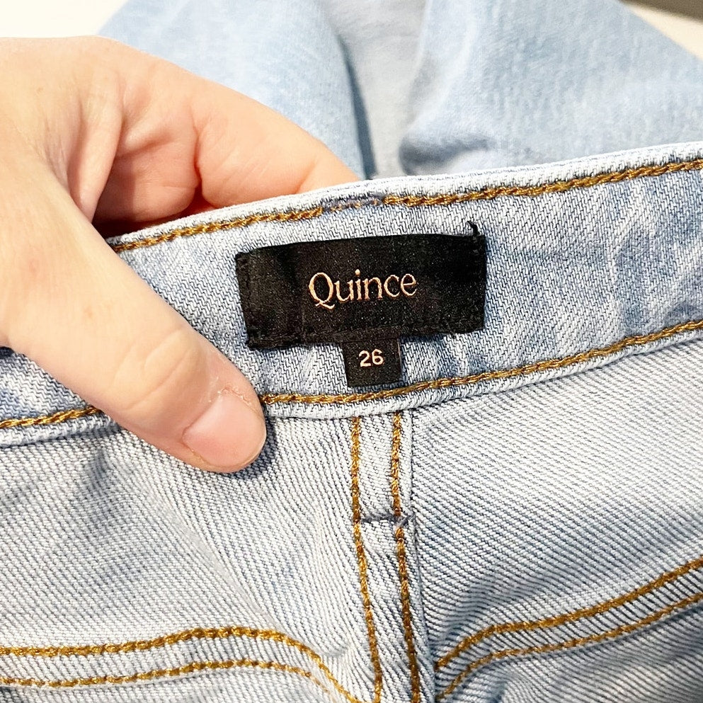 Quince Bella Stretch High Rise Barrel Jeans Organic Cotton Cool Blue 26