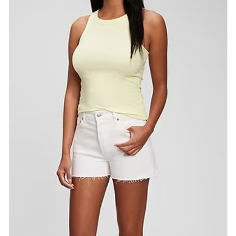 GAP High Rise Cheeky Raw Hem Denim Shorts Off White 4 / 27