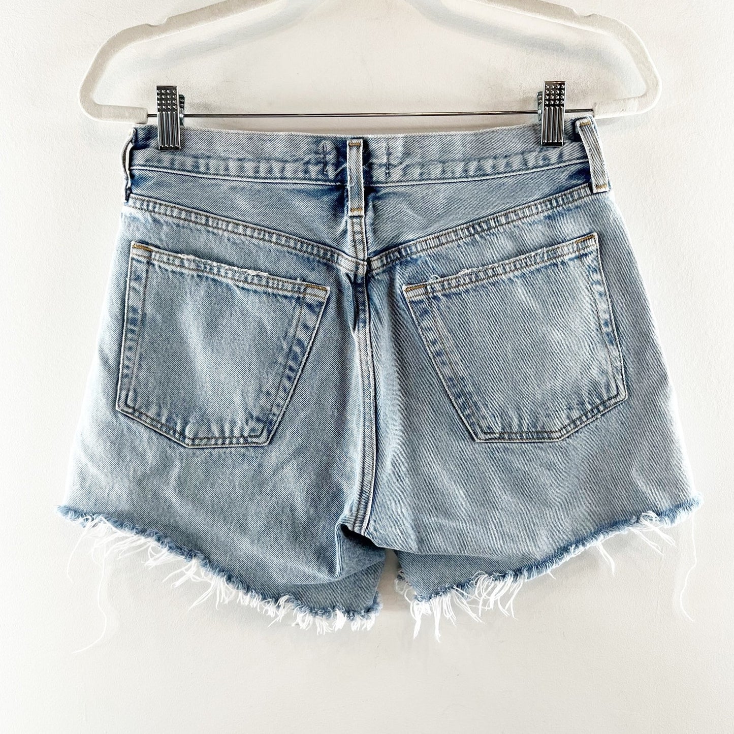 Agolde Parker Mid-Rise Distressed Denim Long Jean Short Parade 27