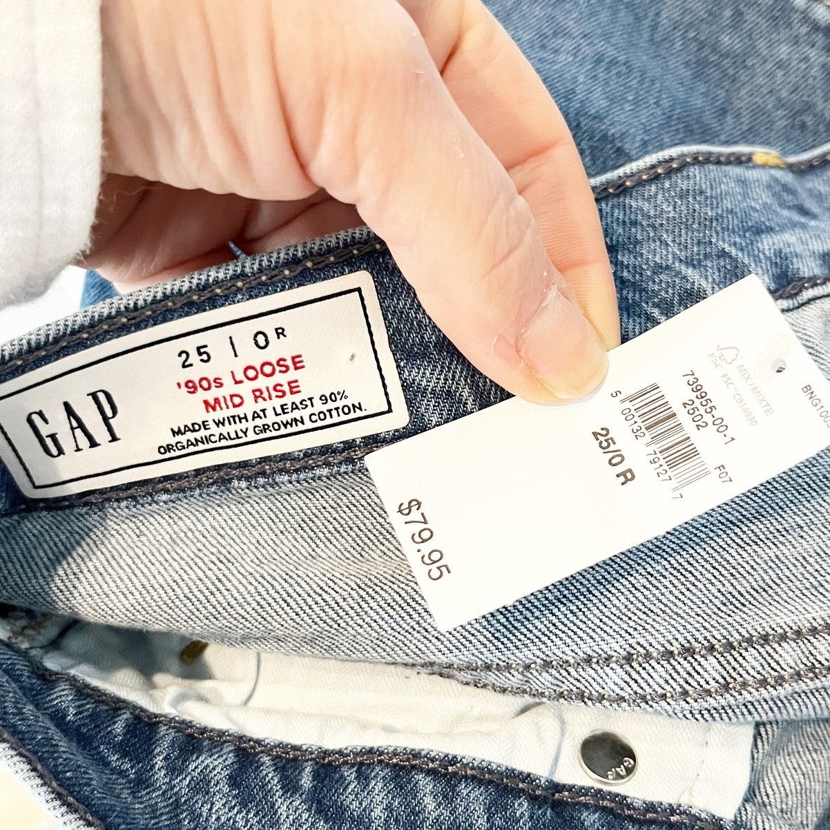 GAP Mid Rise 90s Loose Cuffed Straight Leg Jeans Blue 0 / 25