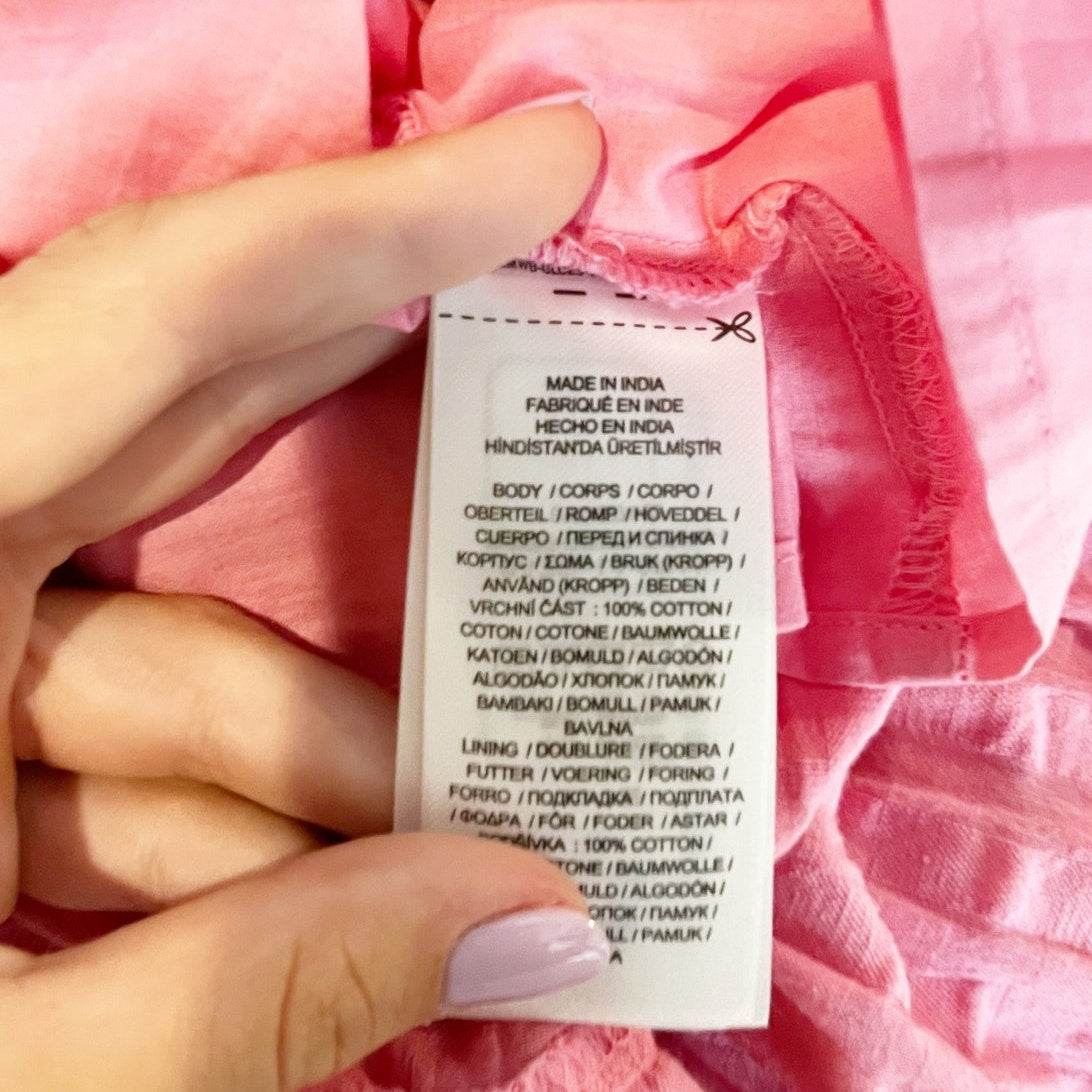 Ralph Lauren Vilma Short Cuffed Sleeve Button Up Textured Midi Shirt Dress Pink