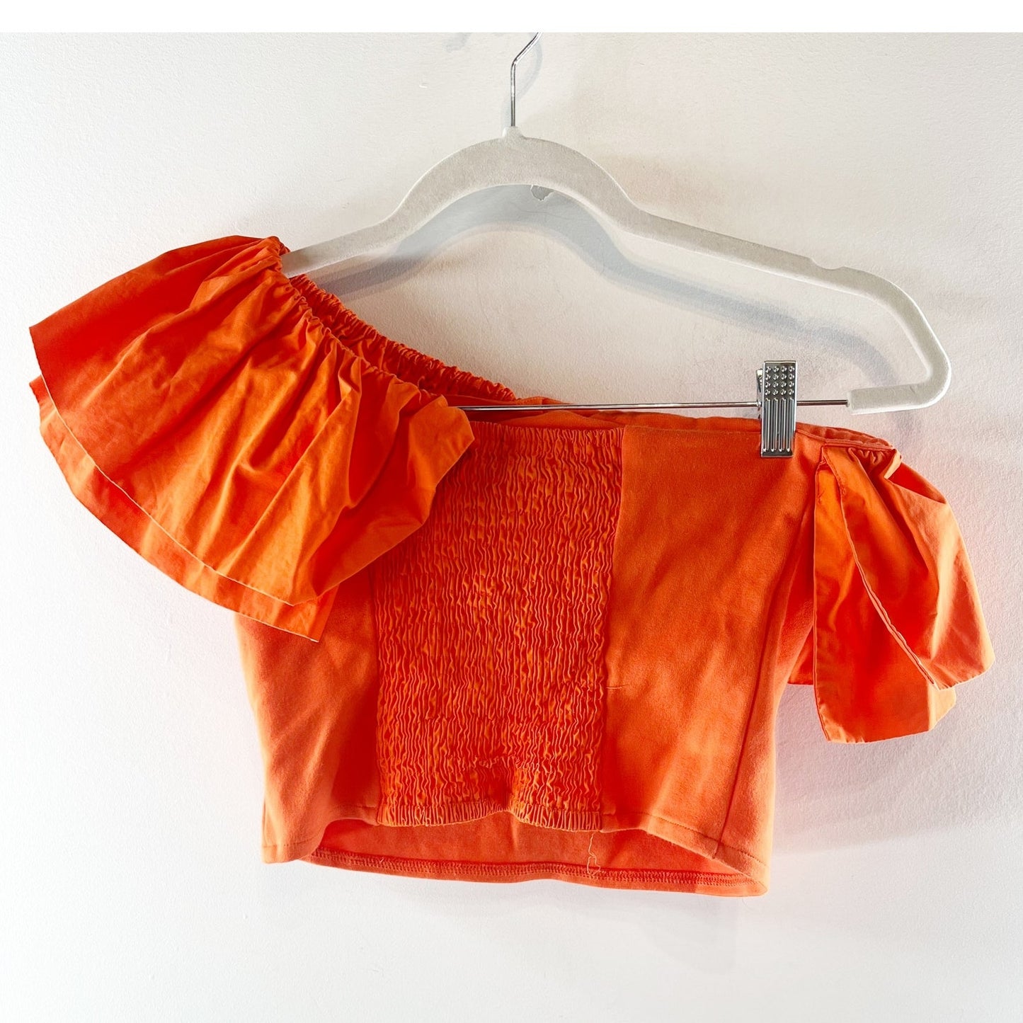 Sunday in Brooklyn Anthropologie One Shoulder Ruffle Crop Top Orange XS