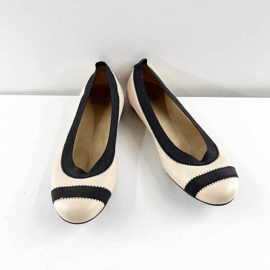 Stuart Weitzman Giveable Colorblock Ballet Flats Cream Black 7.5