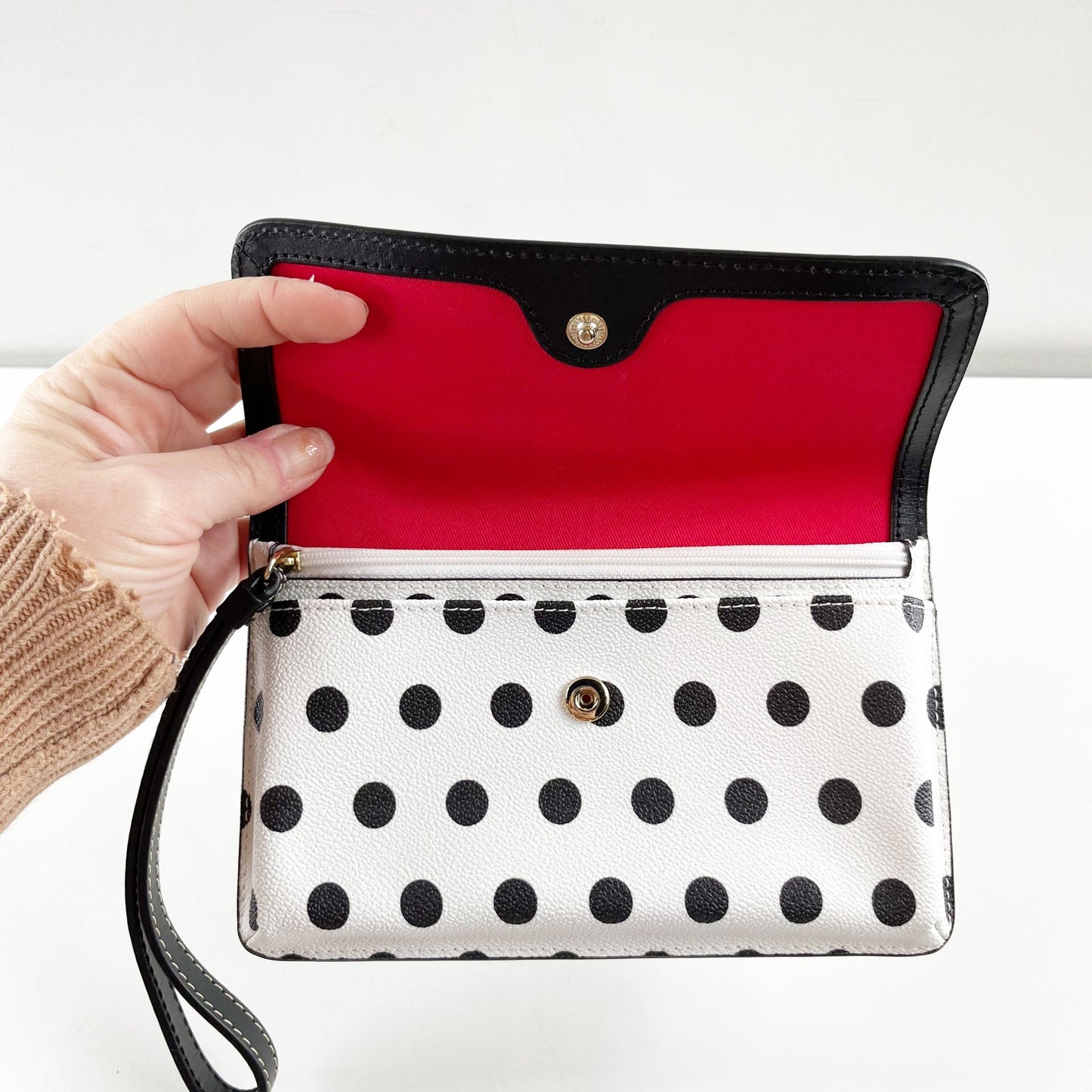 Dooney & Bourke Polka Dot Wristlet Wallet Black White