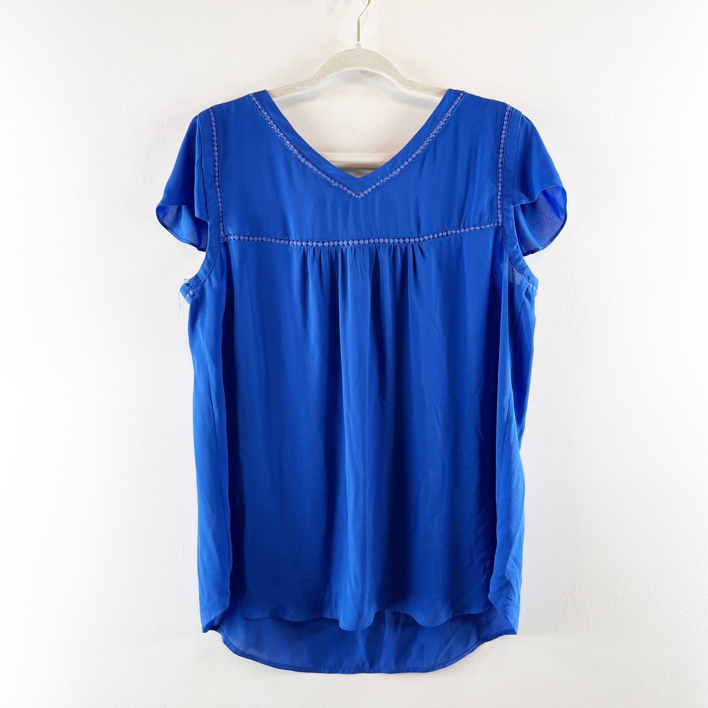 Maeve Anthropologie Flutter Short Sleeve V Neck Blouse Top Royal Blue 14