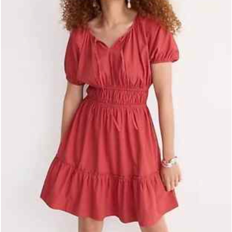 J. Crew Cinched Waist Short Puff Sleeve Cotton Mini Dress Rust Terracotta XL