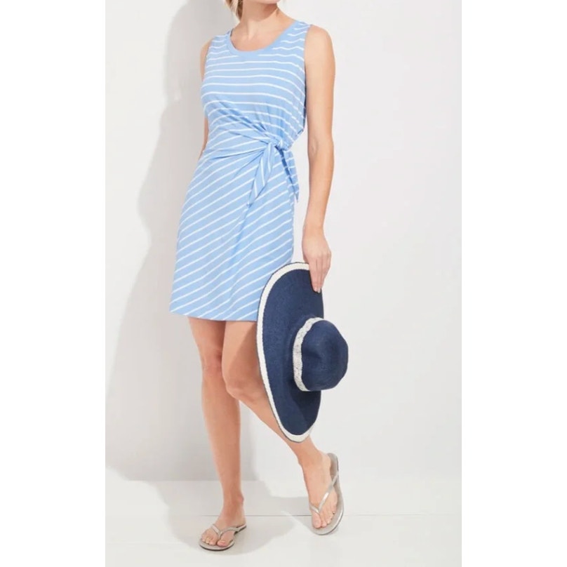 Vineyard Vines Sleeveless Sankaty Side Tie Striped Mini Dress Blue Medium