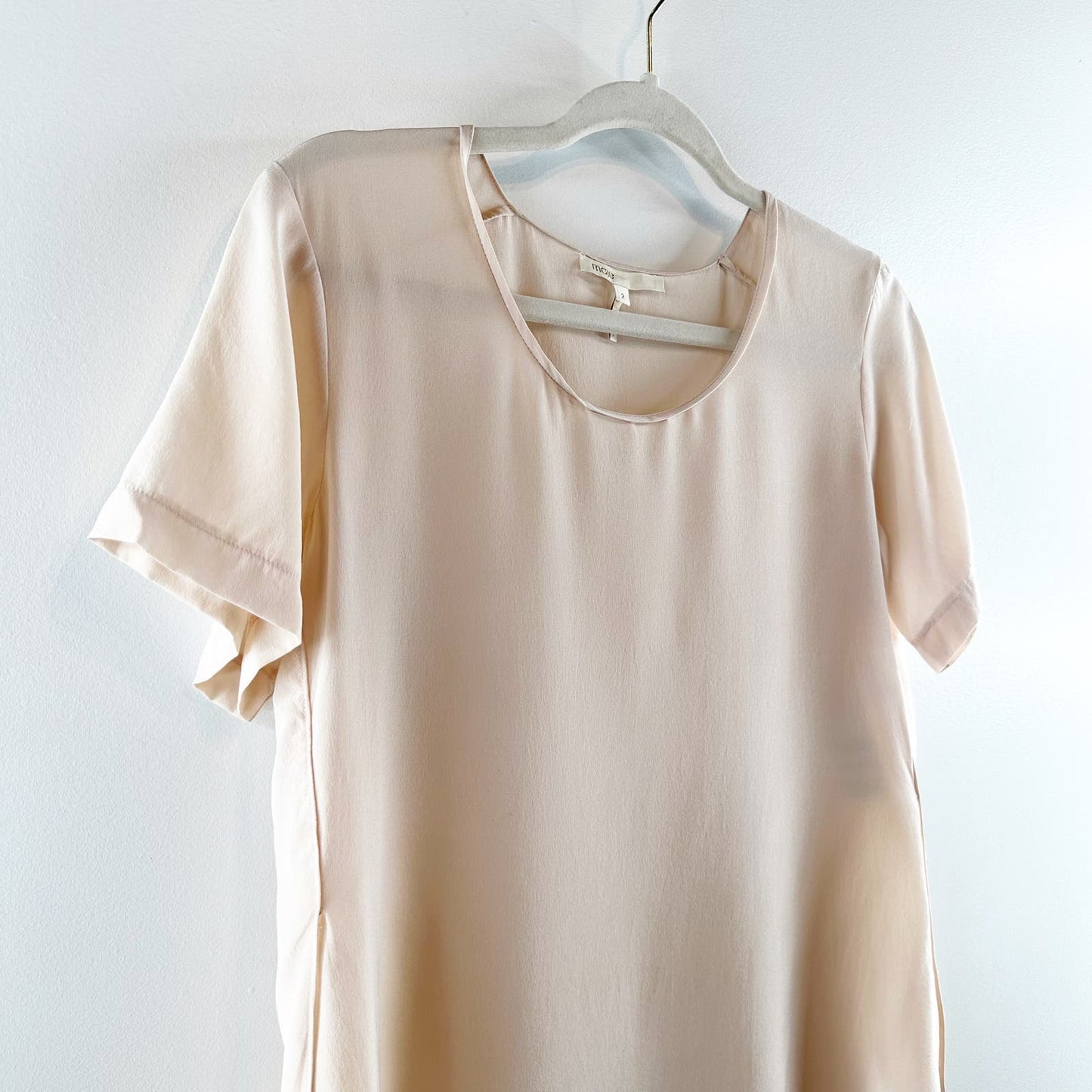 Maje 100% Silk Short Sleeve Split Slit Hem Blouse Shirt Top Pink 2