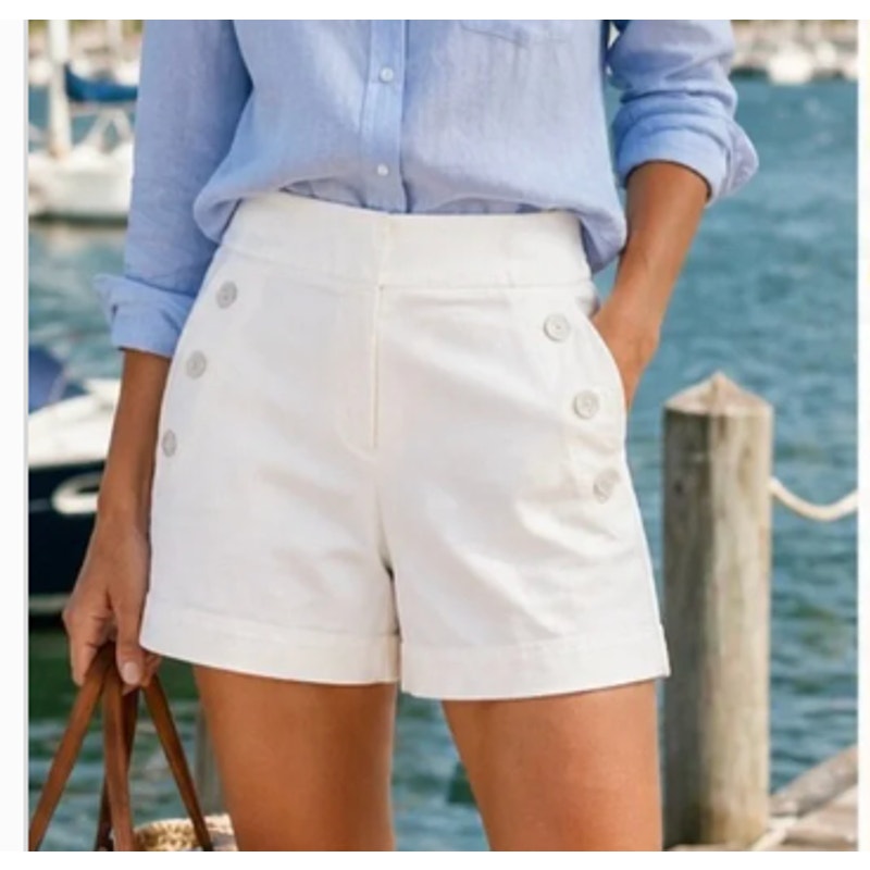 LOFT High Rise Riviera Sailor Chino Shorts with Buttons White 6
