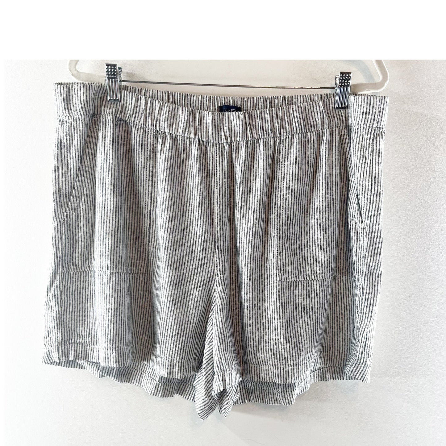 J. Crew Linen Blend Pull On Shorts Blue White Striped XL