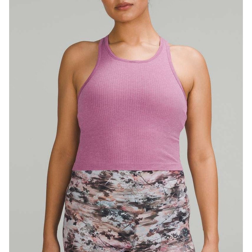 Lululemon Ebb to Street Cropped Ribbed Racerback Tank Top Velvet Dust Pink 6