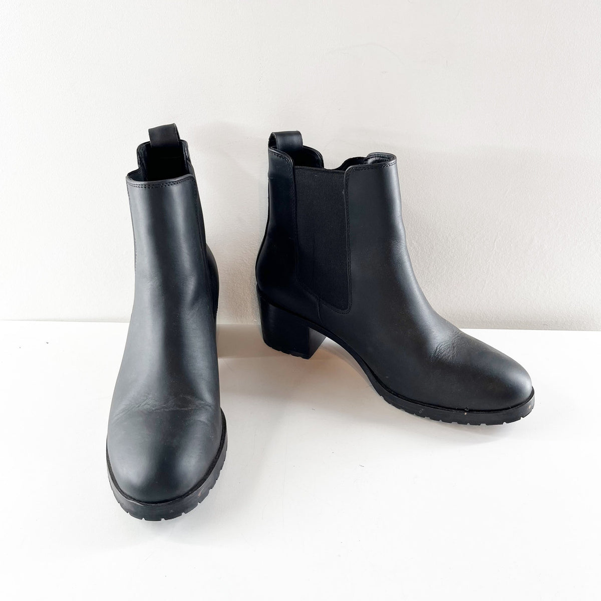 Nisolo Ana Go-To Leather Block Heeled Ankle Chelsea Boots Black 8.5