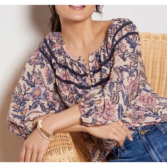 Evereve Oliver Floral Gathered Balloon Sleeve Blouse Top Multi Small