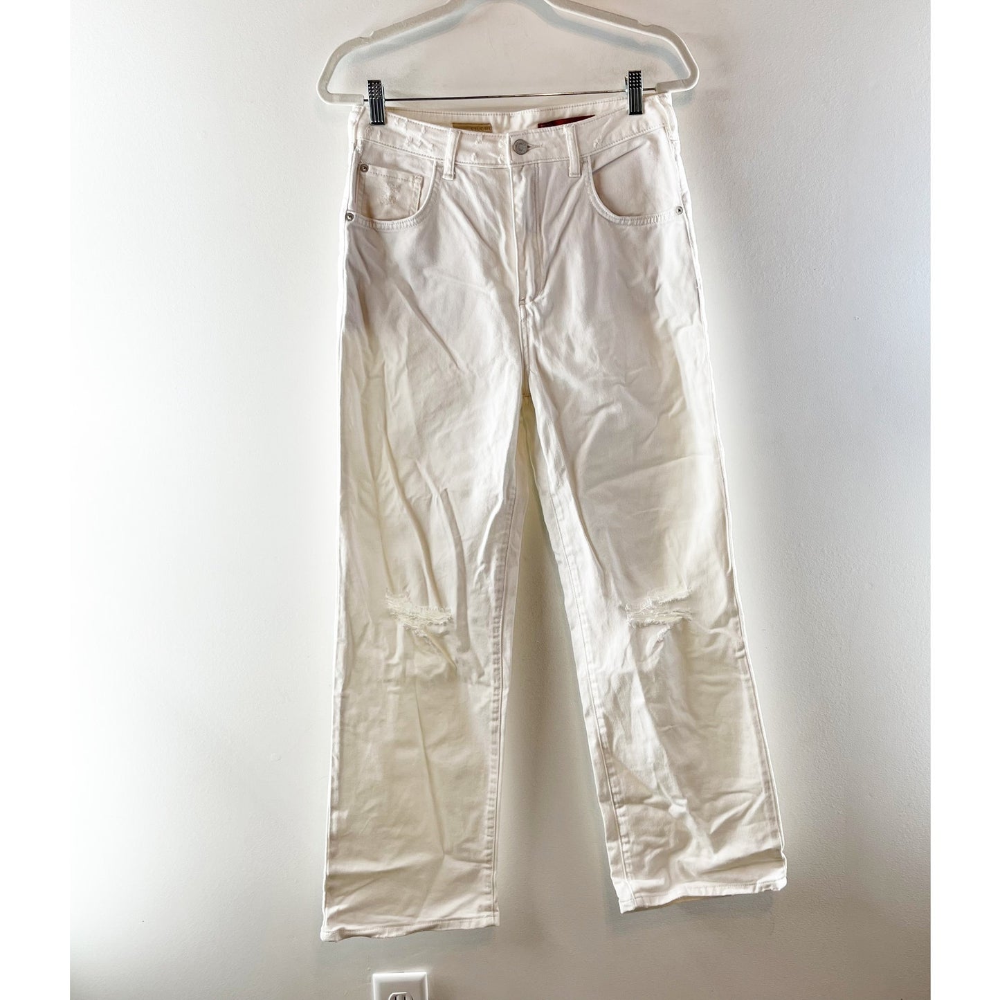Pilcro Anthropologie Joey Straight Leg High Rise Jeans Distressed White 28
