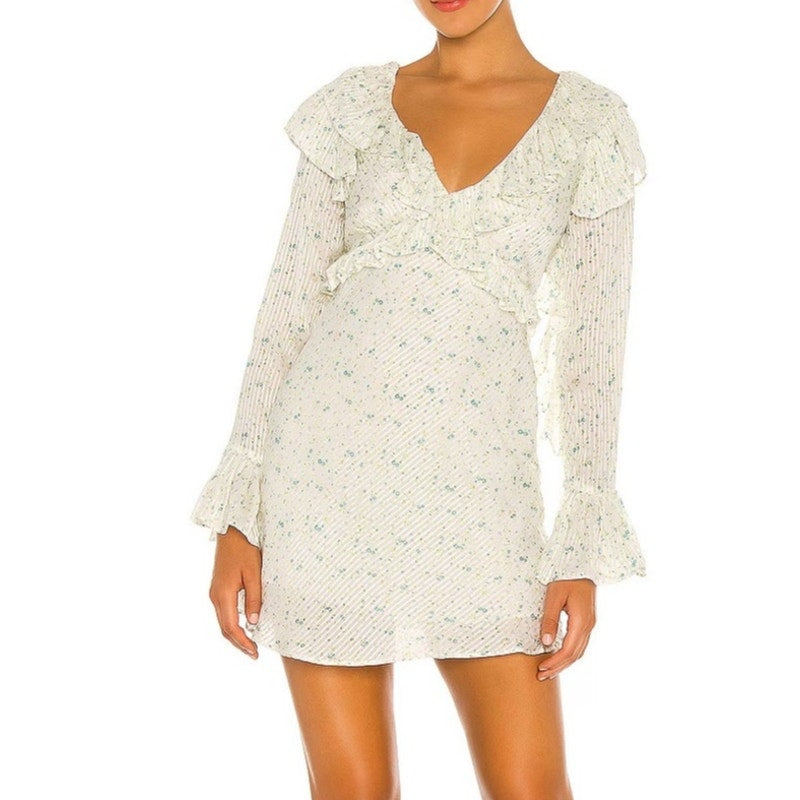 Free People Long Sleeve Sweetest Thing Floral Mini Dress Ivory Combo 6