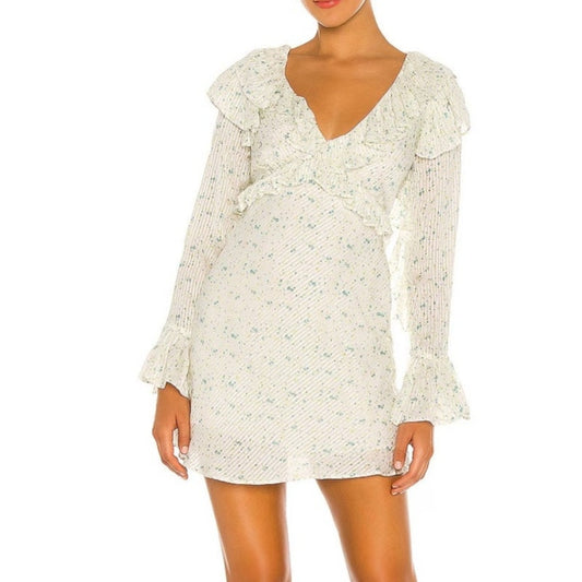 Free People Long Sleeve Sweetest Thing Floral Mini Dress Ivory Combo 6