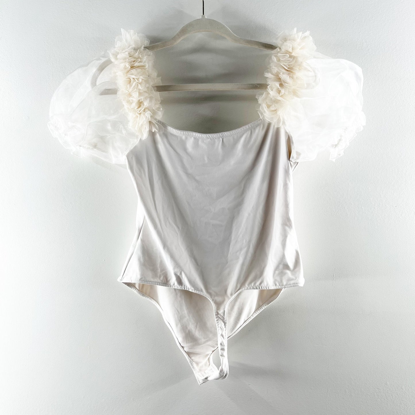 Free People Intimately Free Pretty Petals Puff Sleeve Thong Bodysuit White Large