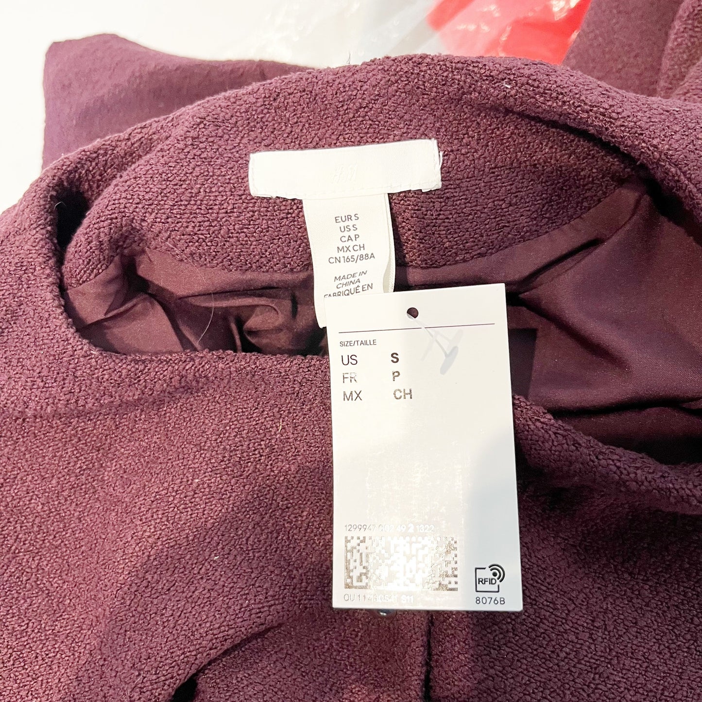 H&M Boucle Short Sleeve Button Up Short Sleeve Mini Dress Plum Purple Small