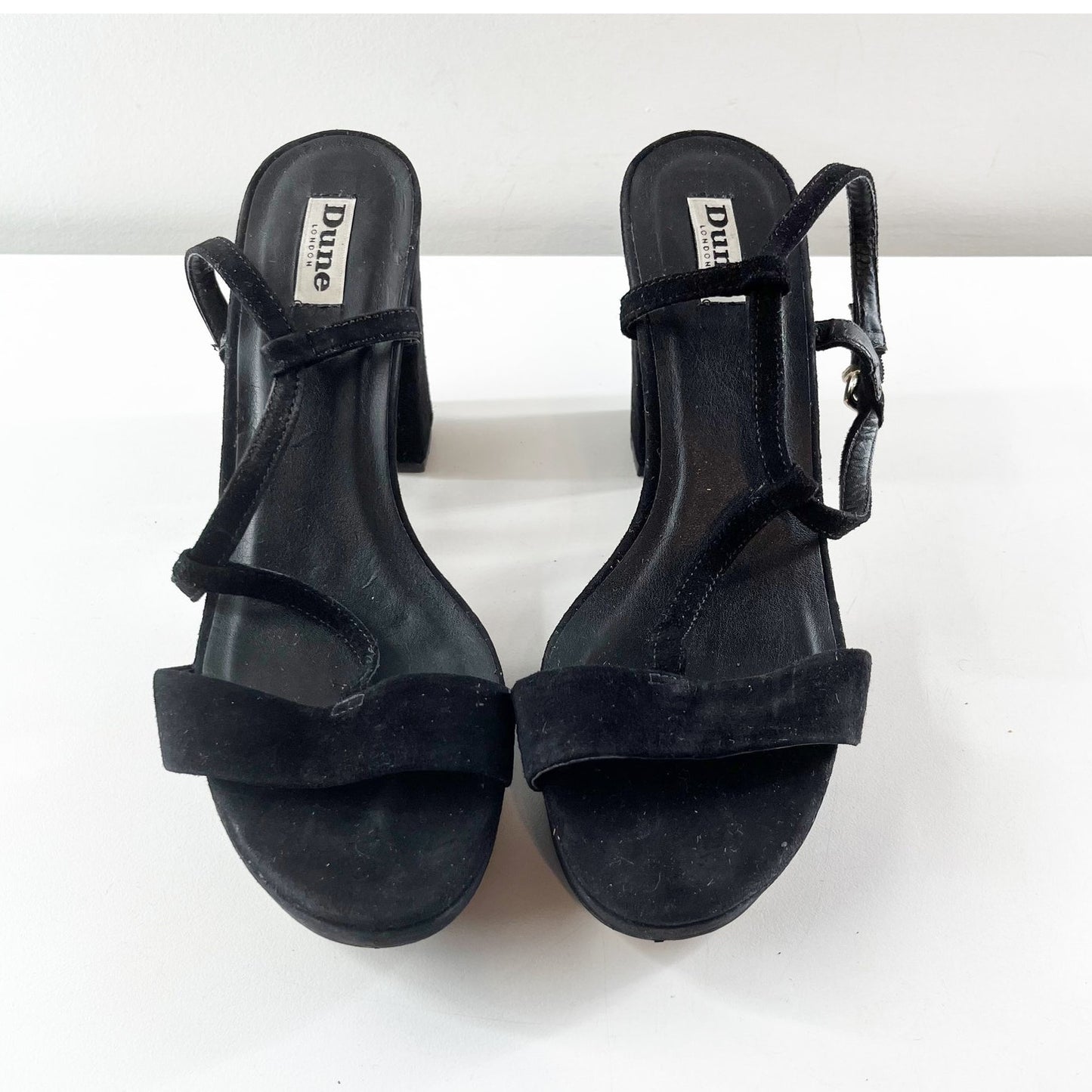 Dune London Ankle Strap Platform Suede Velvet Pumps Sandals Shoes Black 8.5