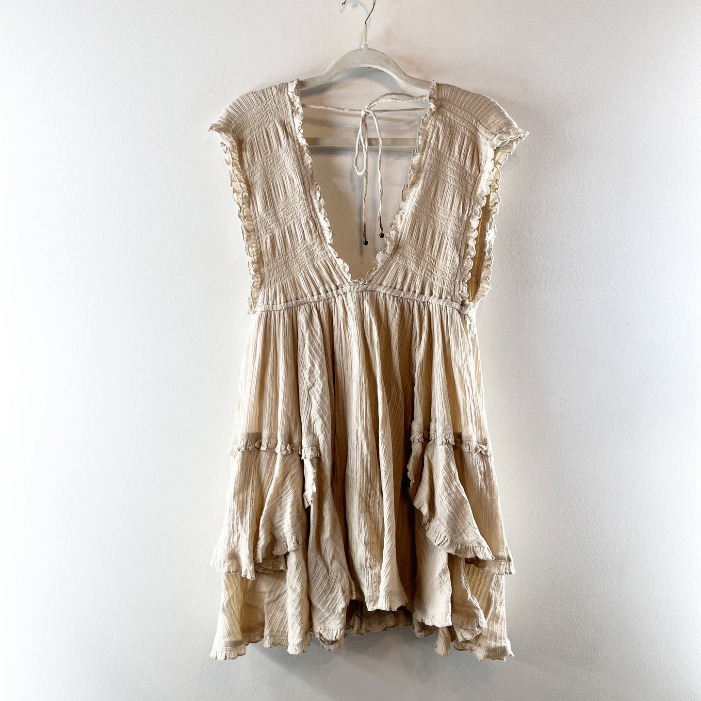 Free People Antoinette Endless Summer V Neck Mini Dress Tan Beige XS