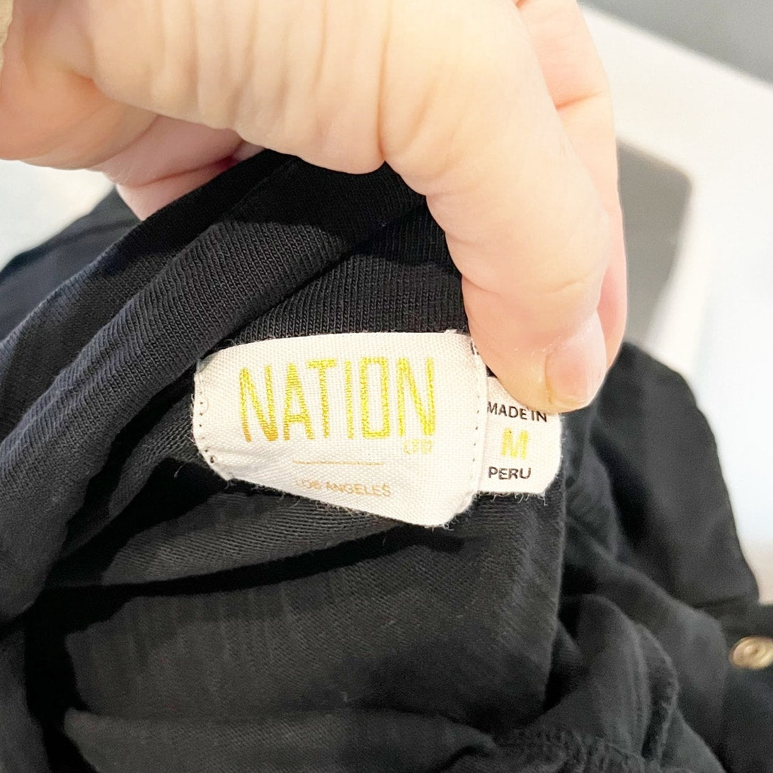 Nation LTD Desta Femme Bishop Sleeve Collared Snap Button Shirt Black Medium