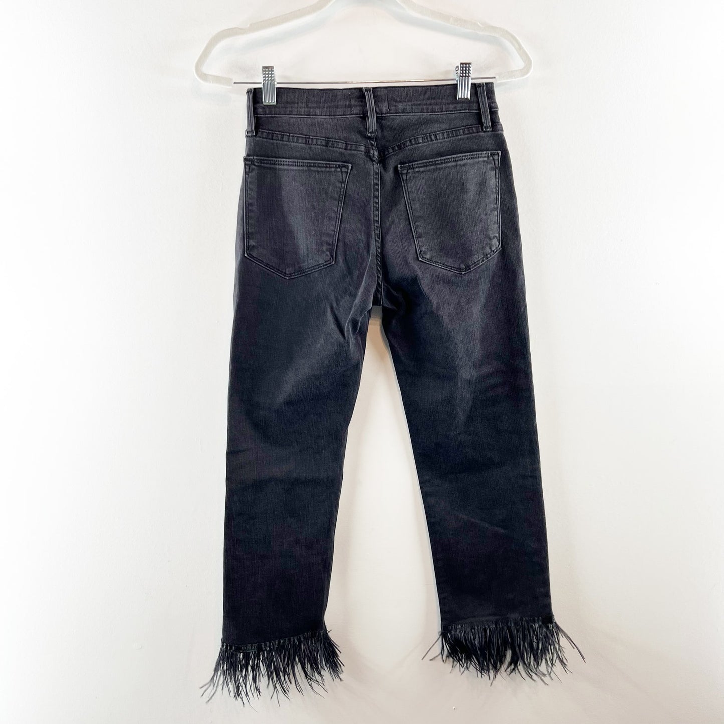 Frame Denim Le High Straight Feather Hem Cropped Jeans Ludlow Black 26 / 2