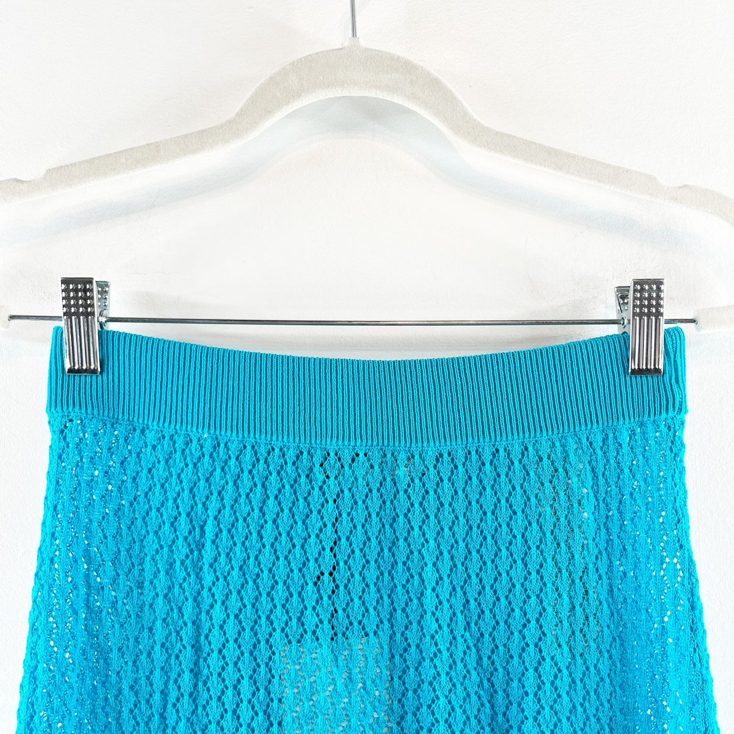 Zara Pointelle Pull On High-Waisted Knit Coverup Maxi Skirt Aqua Blue Small