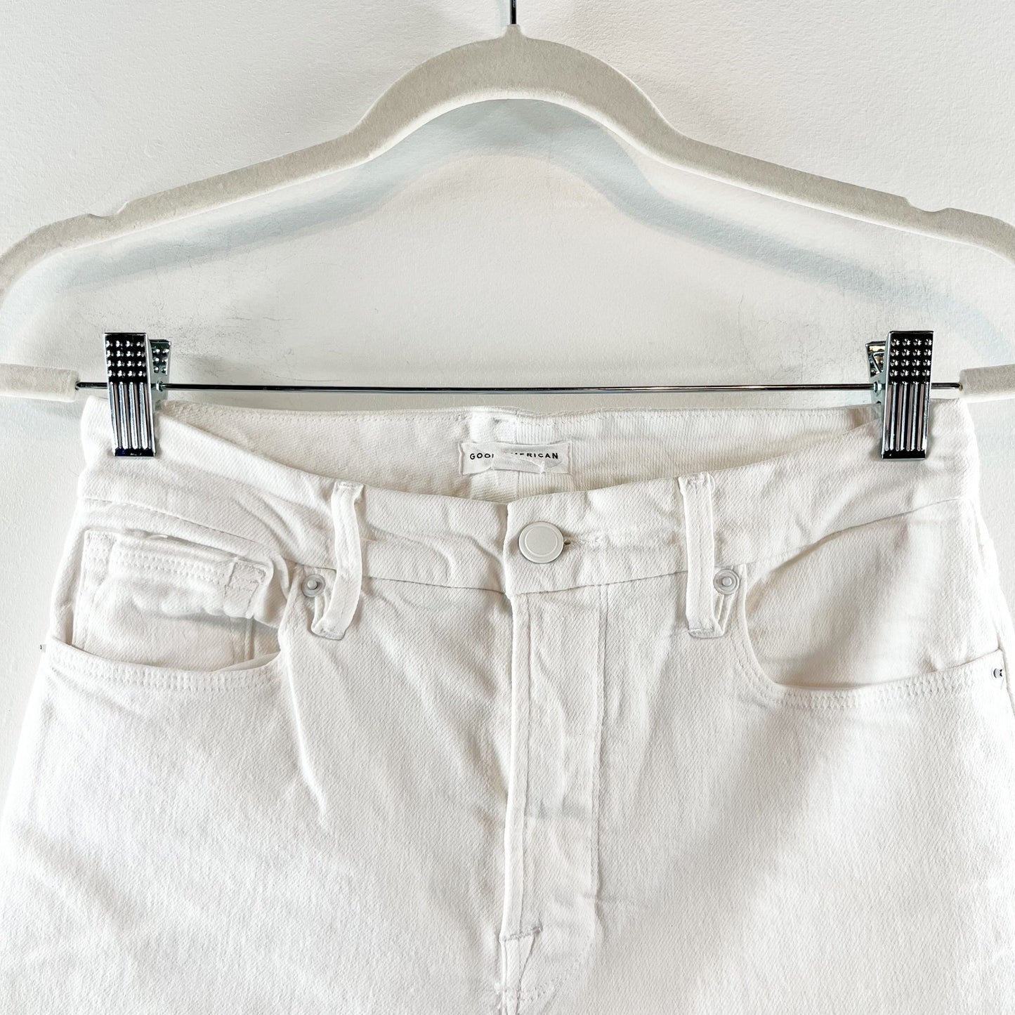 Good American Good Legs High Waisted Cropped Mini Bootcut Jeans White 6 / 28