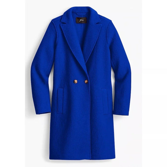 J. Crew Italian Boiled Wool Daphne Notch Lapel Longline Topcoat Cobalt Blue 4