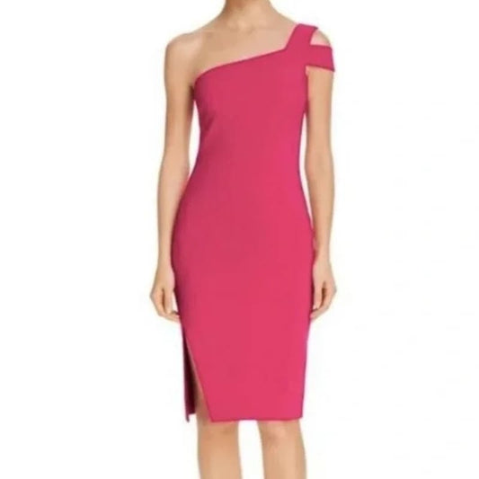 Likely Packard One Shoulder Cutout Knee Length Cocktail Dress Pink 8
