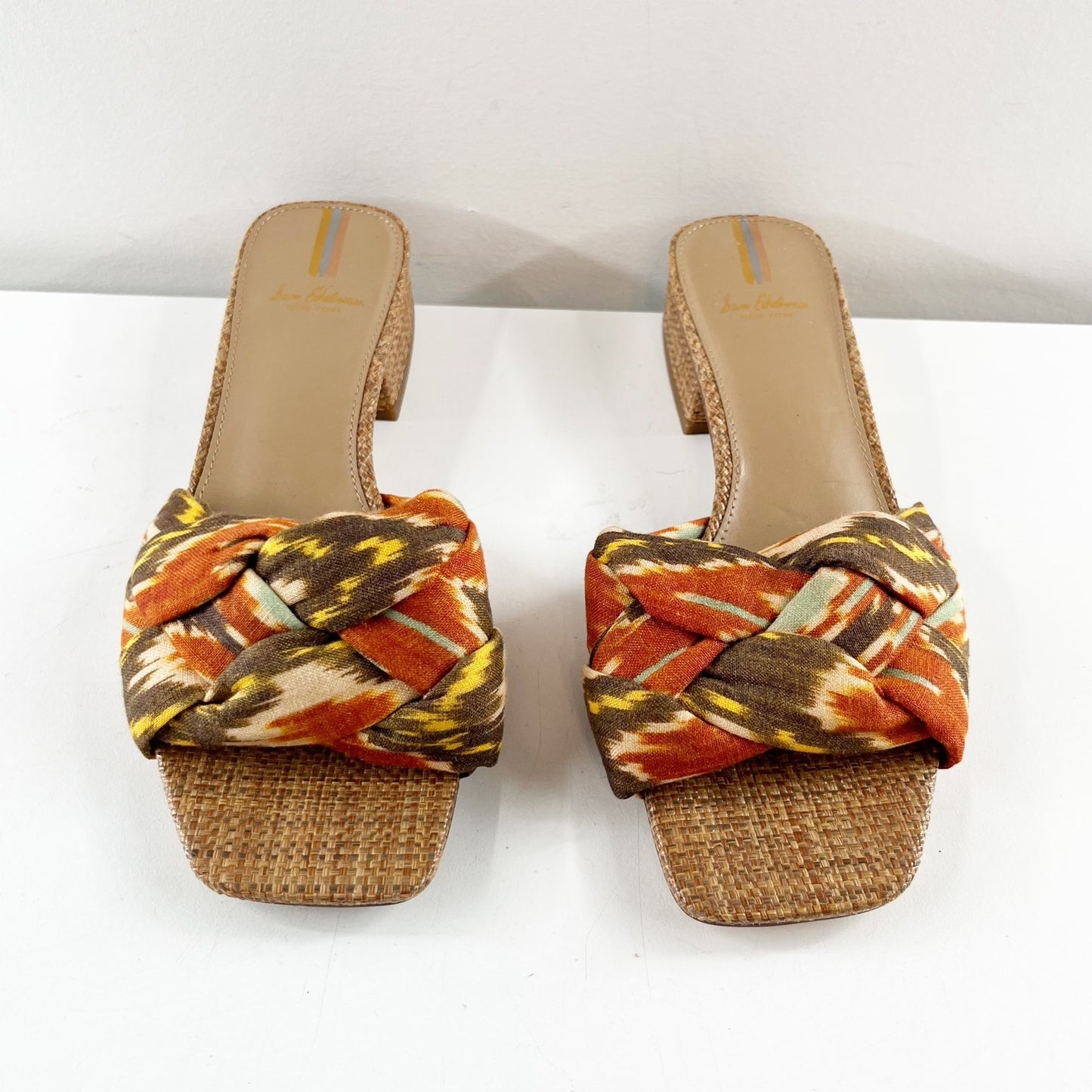 Sam Edelman Dawson Block Heel Slip On Woven Slides Sandals Sunset Orange 7