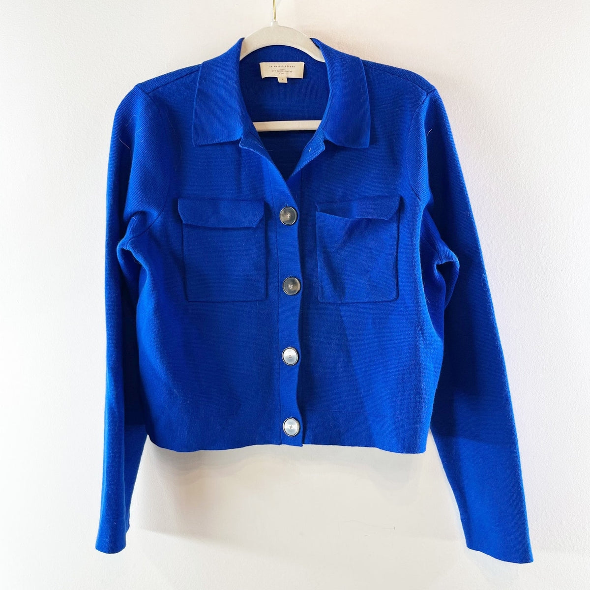 Sezane Betty Wool Long Sleeve Cardigan Sweater Royal Blue Small