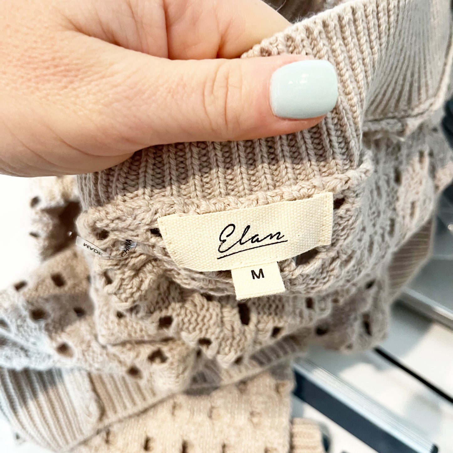 Elan Aster Long Sleeve Zip Up Crochet Bomber Cardigan Sweater Stone Medium
