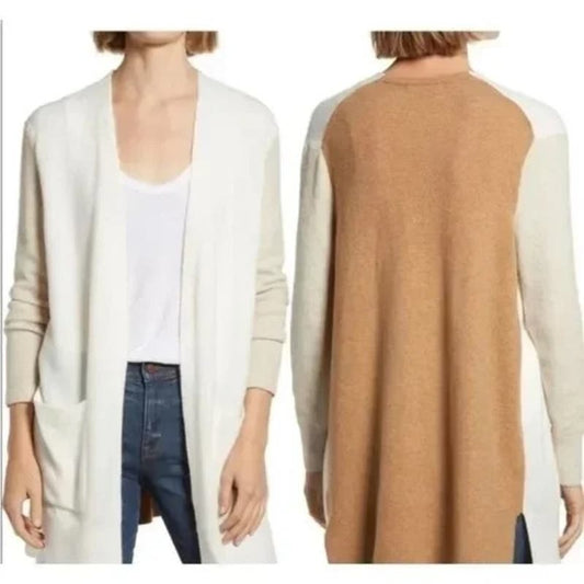 Madewell Kent Colorblock Cardigan Duster Sweater Heather Timber Small