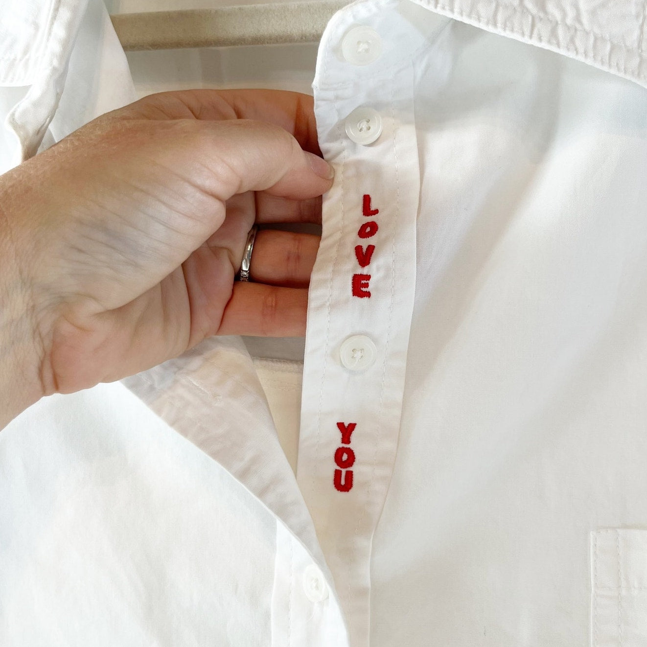 By Together Embroidered "Love You" Button Down Shirt White Small