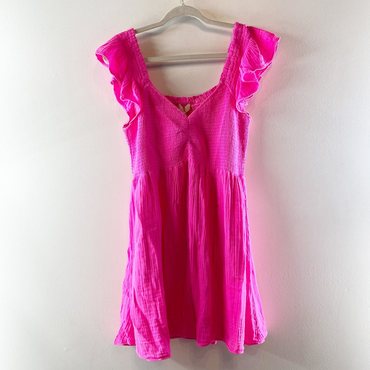 LoveShackFancy Athalia Cotton Ruffle Strap Gauzy Mini Babydoll Dress Pink XL