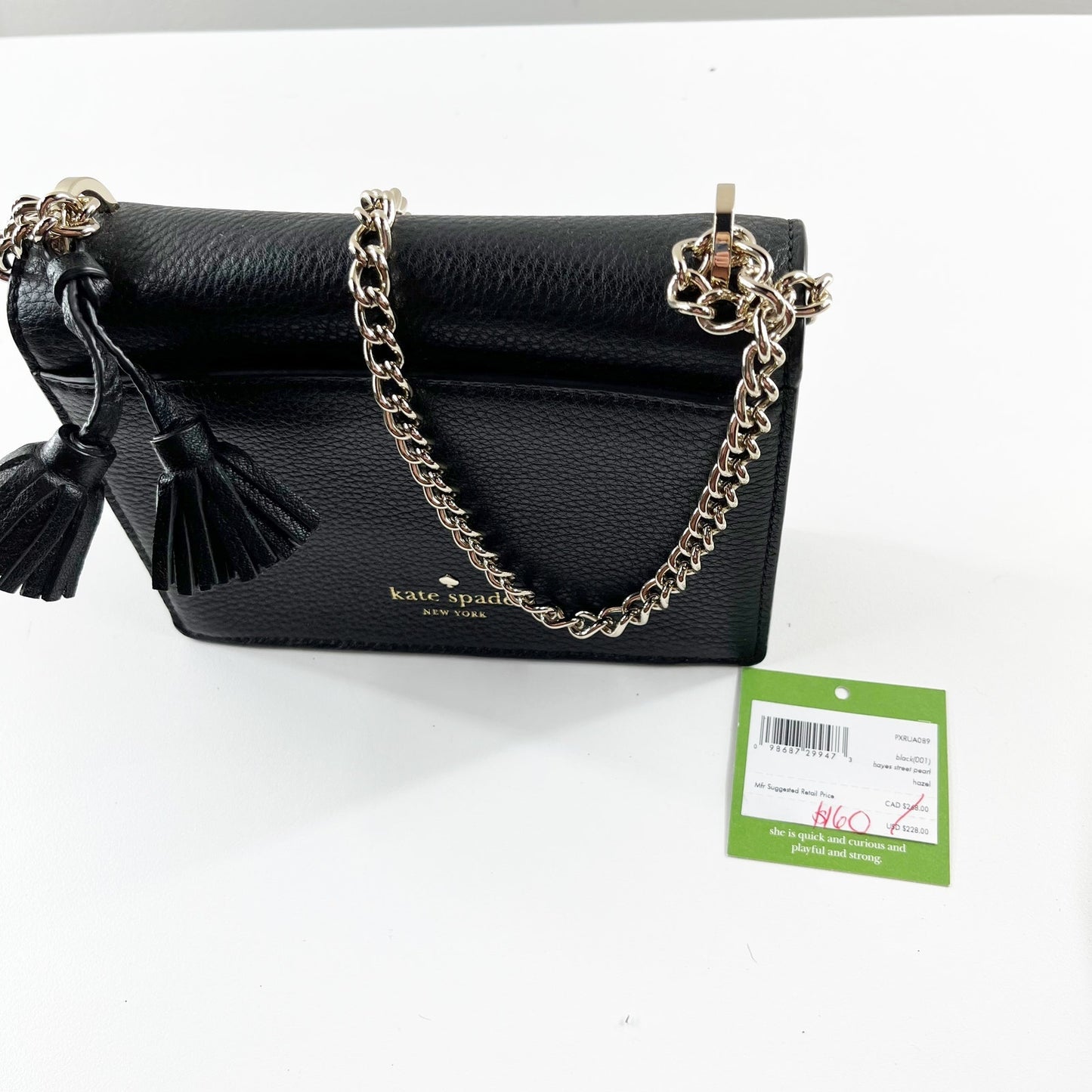 Kate Spade Hayes Street Pearl Studded Chain Crossbody Leather Purse Black