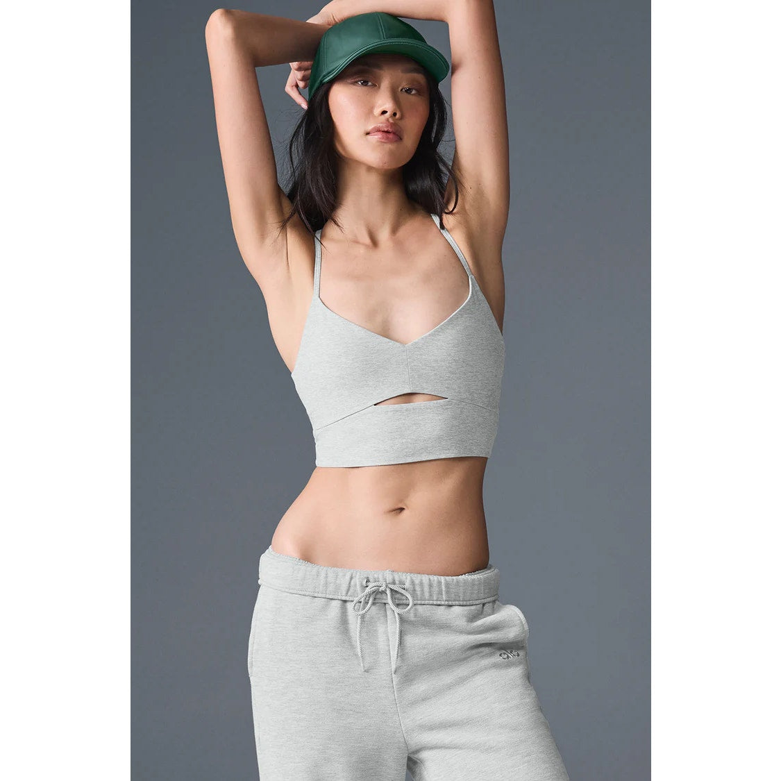 Alosoft Crossback Cutout Highlight Sports Bra Athletic Heather Grey Small